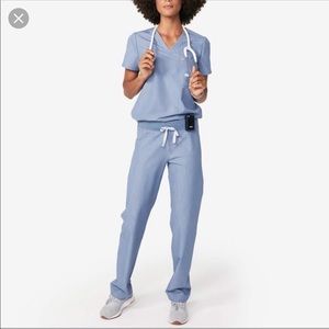 Figs scrub set in heather indigo. XS Catarina top; S Livingston scrub pants